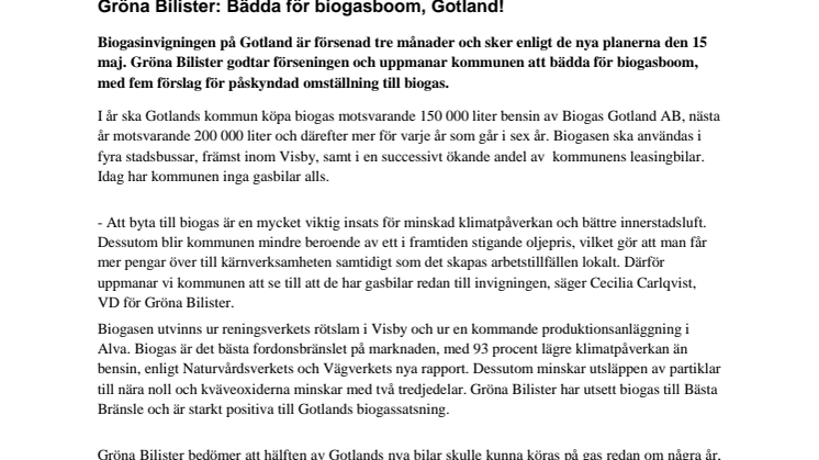Gröna Bilister: Bädda för biogasboom, Gotland!