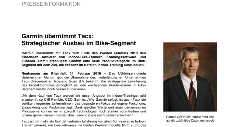 Garmin übernimmt Tacx:  Strategischer Ausbau im Bike-Segment 