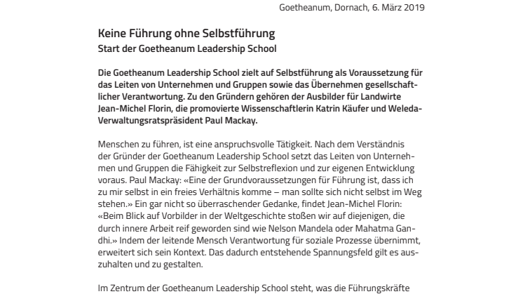 Keine Führung ohne Selbstführung. ​Start der Goetheanum Leadership School