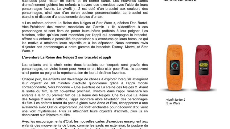 Garmin dévoile les nouveaux bracelets d’activité vívofit jr. 2 aux couleurs des héros de La Reine des Neiges 2 et Star Wars  