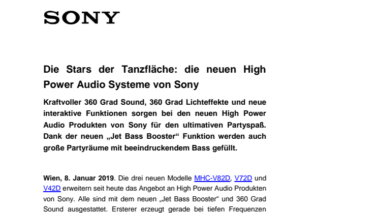 Die Stars der Tanzfläche: die neuen High Power Audio Systeme von Sony