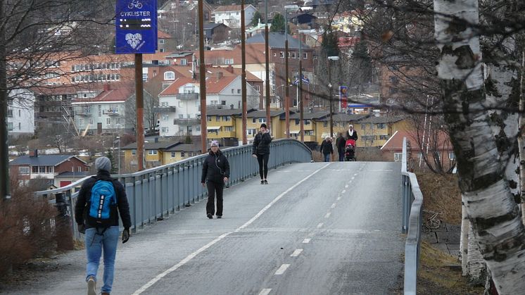 Väl tilltagen gång- och cykelbro mellan Östersund och Frösön. Notera cykelräknaren! Foto: Fredrik Holm