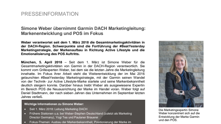 Simone Weber übernimmt Garmin DACH Marketingleitung: Markenentwicklung und POS im Fokus