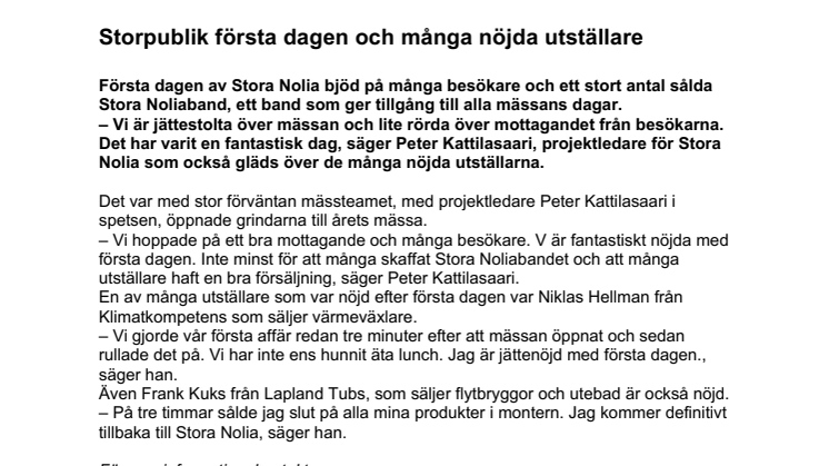 Stora Nolia i Piteå: Storpublik första dagen och många nöjda utställare