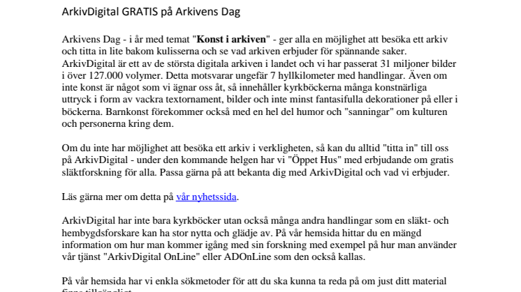 Arkivens Dag - ArkivDigital gratis