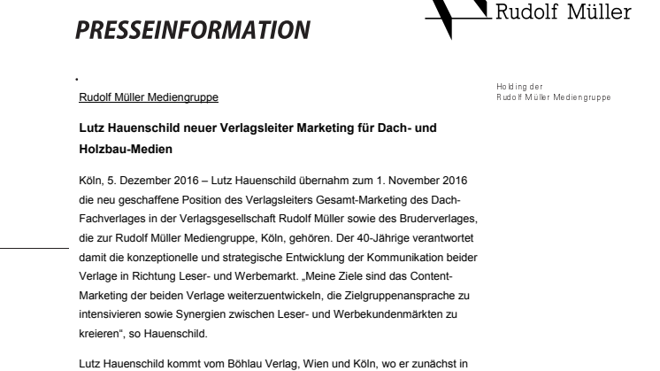 Lutz Hauenschild neuer Verlagsleiter Marketing für Dach- und Holzbau-Medien 