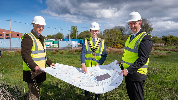 L-R: Philip Thompson, Mid and East Antrim Borough Council's Director of Operations, Mayor, Councillor Peter Johnston, and DAERA Minister Edwin Poots MLA, look over the plans for the new £1M Sullatober Household Recycling Centre