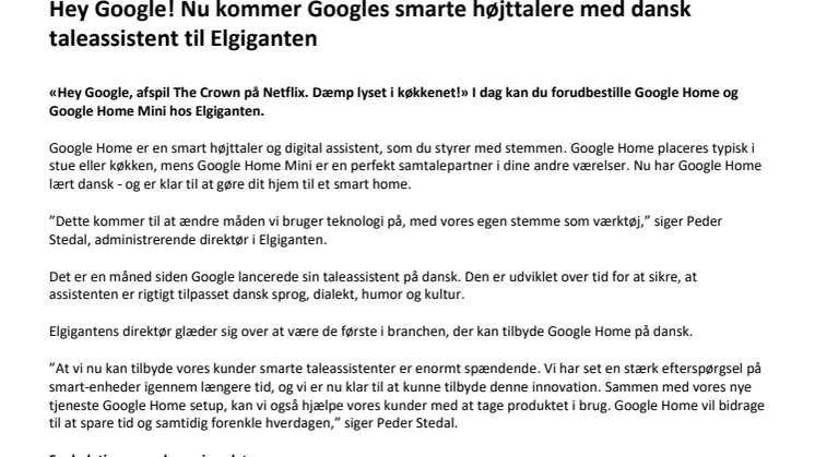 Hey Google! Nu kommer Googles smarte højttalere med dansk taleassistent til Elgiganten