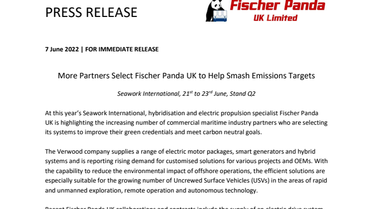 7 June 2022 - Seawork Preview - More Partners Select Fischer Panda UK to Smash Emission Targets.pdf