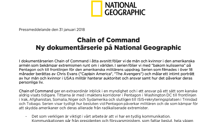 Chain of Command - Ny dokumentärserie på National Geographic