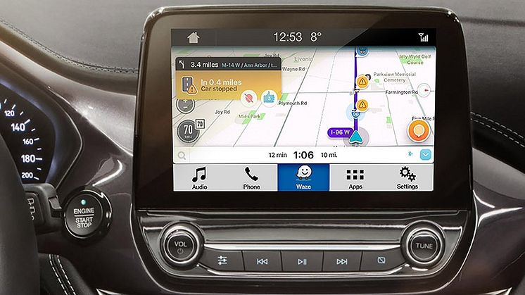 Trafikappen Waze kommer bli tillgänglig för Ford-ägare världen över från och med april 2018.