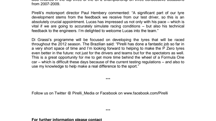 Lucas di Grassi är Pirellis nya testförare 