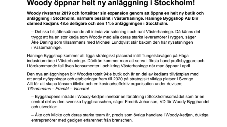 Woody öppnar helt ny anläggning i Stockholm!
