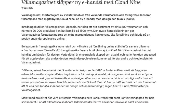 Vålamagasinet släpper ny e-handel tillsammans med Cloud Nine