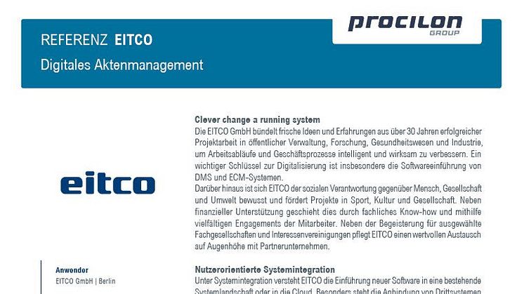 procilon Referenzblatt | EITCO - Integration procilon ERV-Software in SIGUV DMS