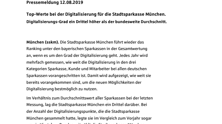 Top-Werte bei der Digitalisierung für die Stadtsparkasse München