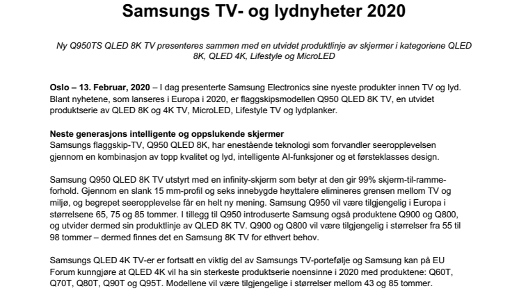 Samsungs TV- og lydnyheter 2020  