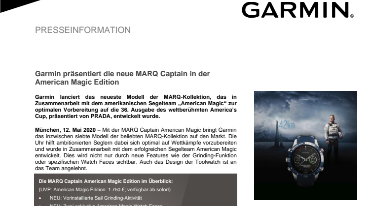 Garmin präsentiert die neue MARQ Captain in der American Magic Edition