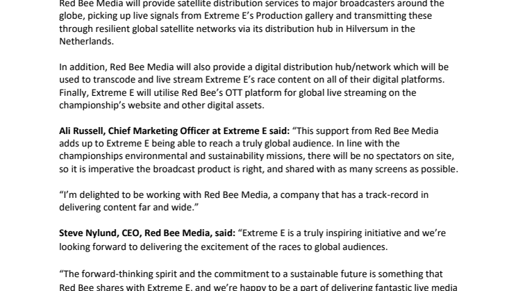 Extreme E Teams Up With Red Bee Media