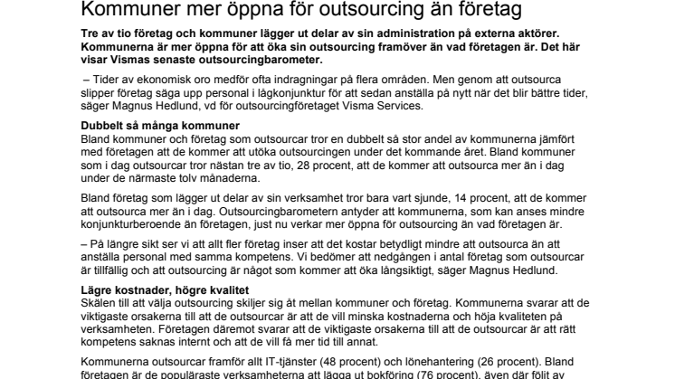 Kommuner mer öppna för outsourcing än företag
