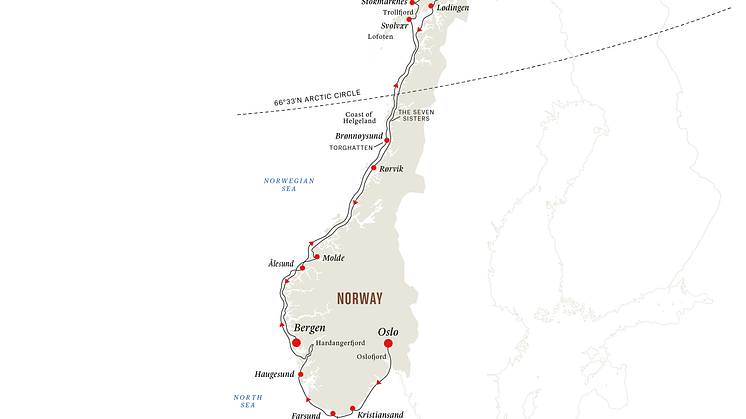 North Cape Express route map, Hurtigruten Norway