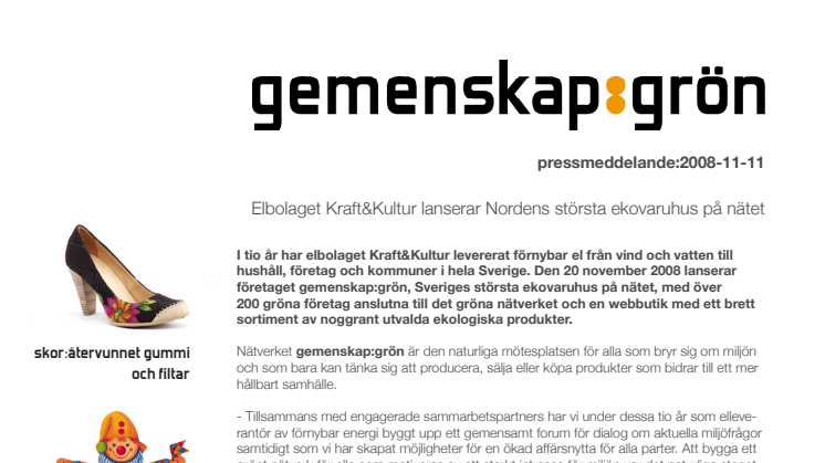 Påminnelse - Elbolaget Kraft&Kultur lanserar Nordens största ekovaruhus på nätet