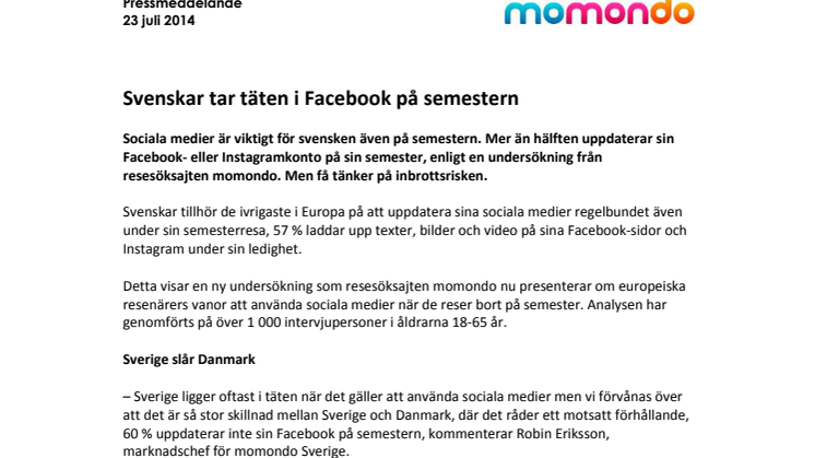 Svenskar tar täten i Facebook på semestern