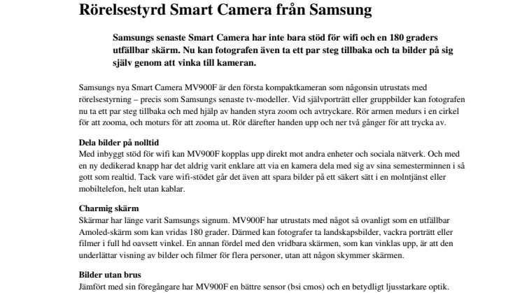 Inbyggd wifi och utfällbar skärm: Rörelsestyrd Smart Camera från Samsung