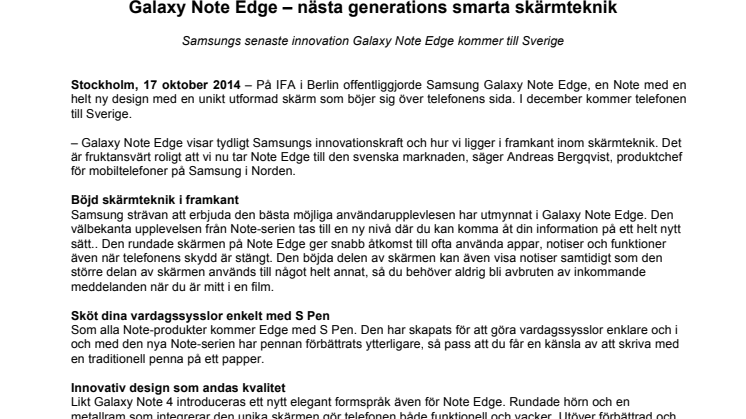 Galaxy Note Edge – nästa generations smarta skärmteknik