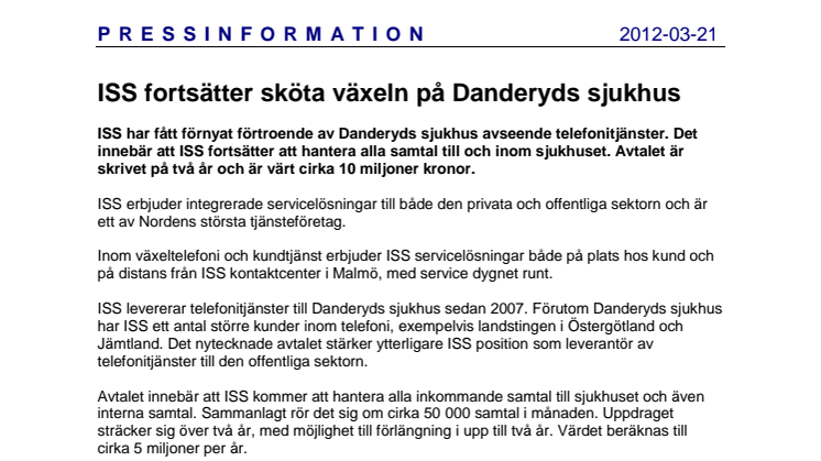 ISS fortsätter sköta växeln på Danderyds sjukhus