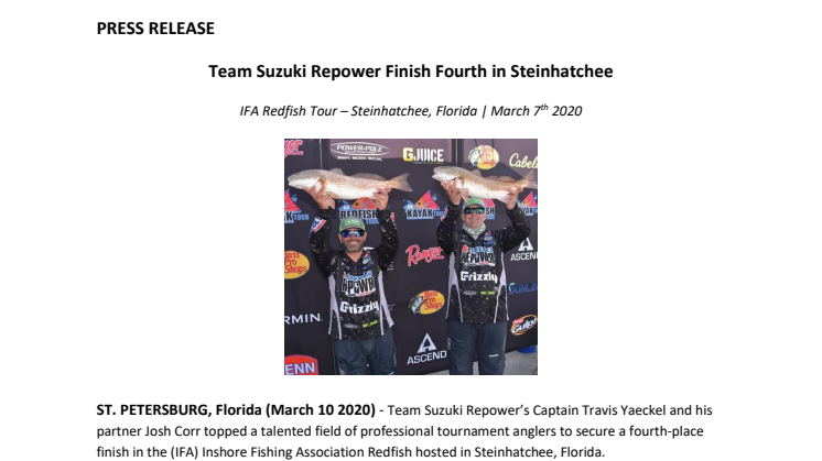 Team Suzuki Repower Finish Fourth in Steinhatchee