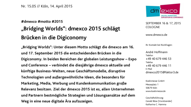 „Bridging Worlds“: dmexco 2015 schlägt Brücken in die Digiconomy