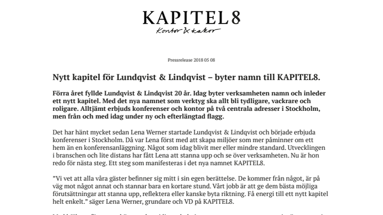 Nytt kapitel för Lundqvist & Lindqvist – byter namn till KAPITEL8. 