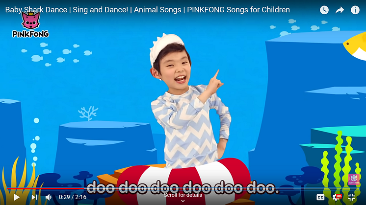 A screenshot of the YouTube video of Pinkfong's Baby Shark