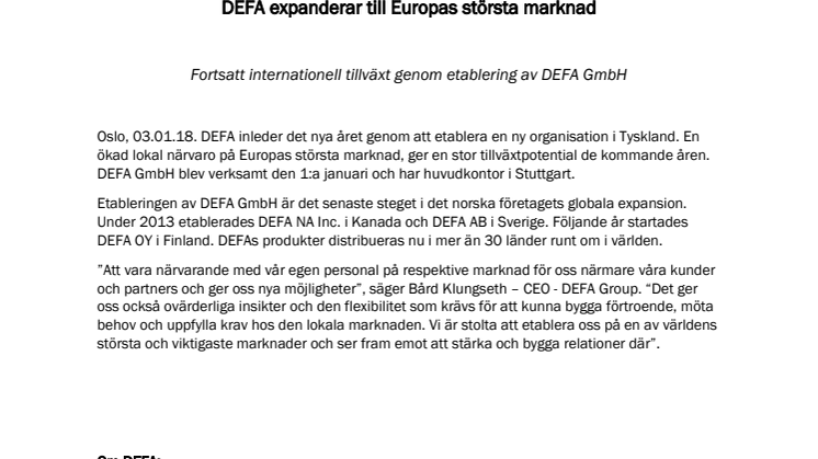 DEFA expanderar till Europas största marknad