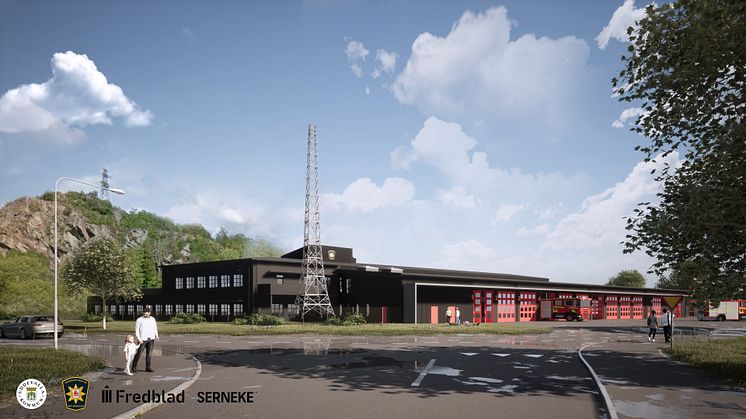 Visionsbild för Uddevallas nya brandstation. Illustration: Fredblad arkitekter
