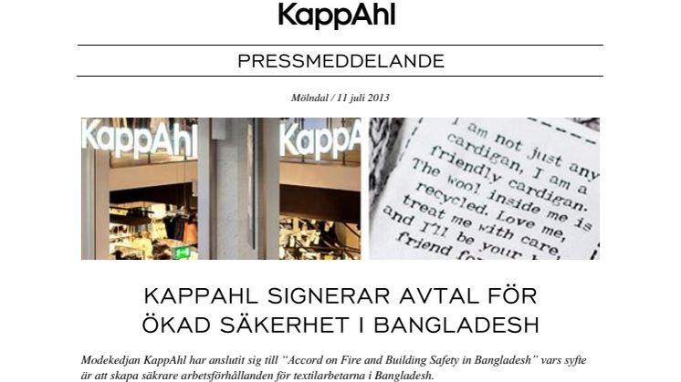 KappAhl signerar avtal för ökad säkerhet i Bangladesh
