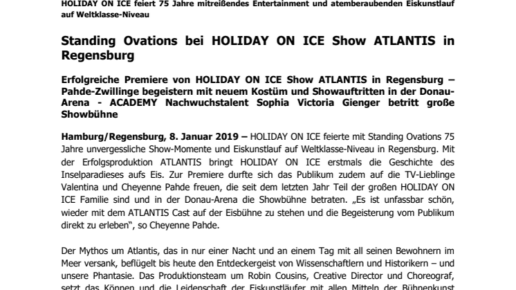 Standing Ovations bei HOLIDAY ON ICE Show ATLANTIS in Regensburg