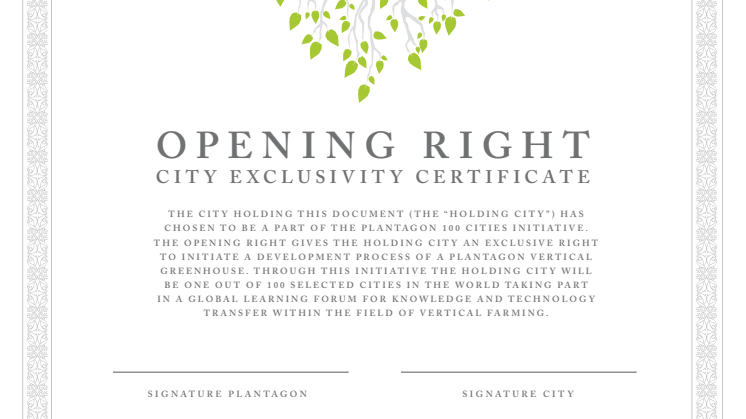 Plantagon Opening Right Certificate - in English