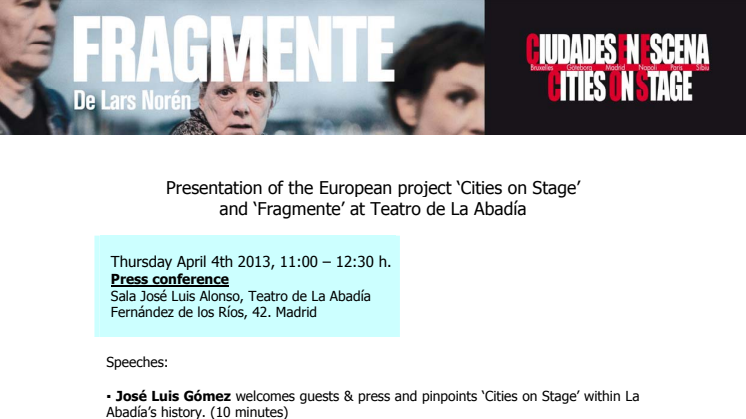 Folkteaterns ensemble är på plats i Madrid - Europapremiär för teaterns uppsättning av Lars Noréns Fragmente på lördag