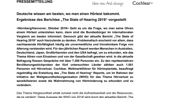 The State of Hearing 2019: Deutsche wissen am besten, wo man einen Hörtest bekommt.