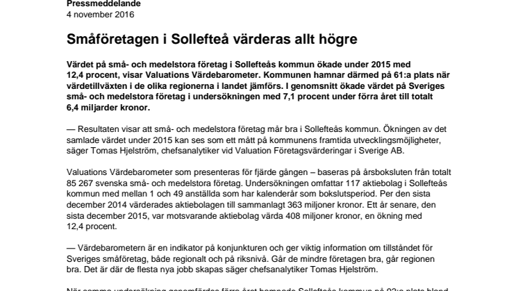 Värdebarometern 2015 Sollefteås kommun