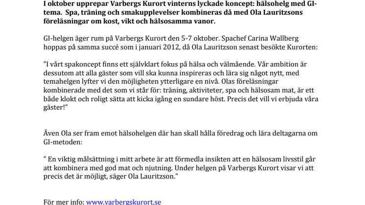 GI-experten Ola Lauritzson tillbaka på Varbergs Kurort