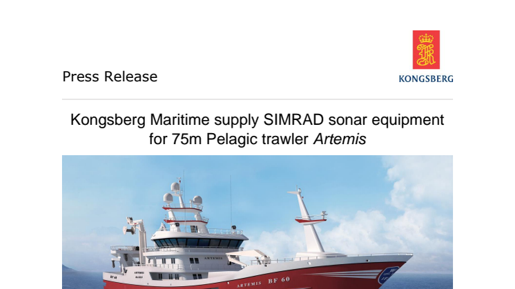 Kongsberg Maritime supply SIMRAD sonar equipment for 75m Pelagic trawler 'Artemis'