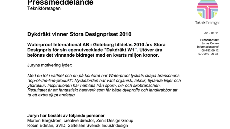 Dykdräkt vinner Stora Designpriset 2010 