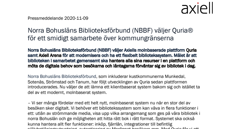 Norra Bohusläns Biblioteksförbund (NBBF) väljer Quria® för ett smidigt samarbete över kommungränserna 