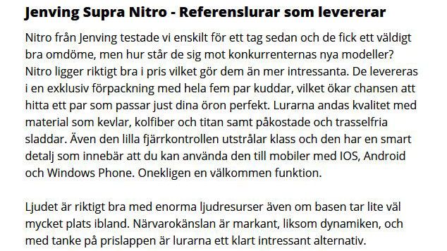 SUPRA NiTRO - Premium Referenslurar i tidningen M3 