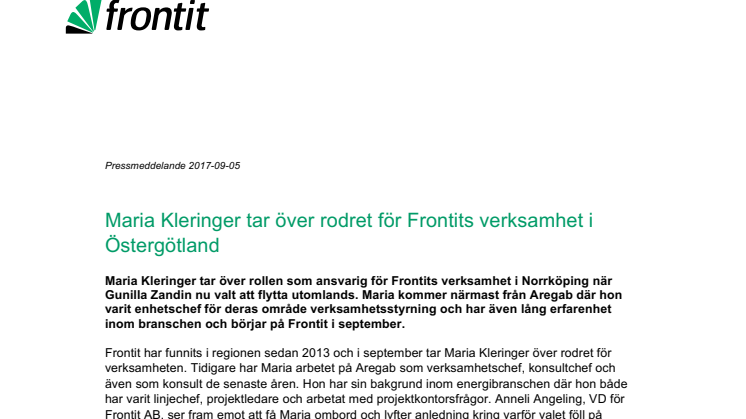Maria Kleringer tar över rodret för Frontits verksamhet i Östergötland