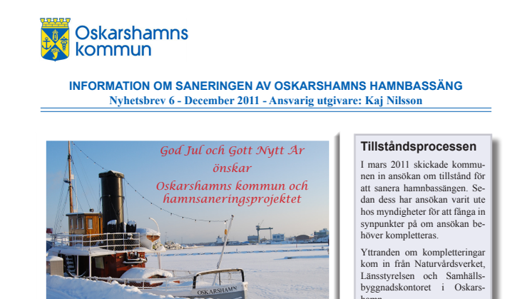 Nyhetsbrev 6 - Om Projekt Sanering av Oskarshamns hamnbassäng