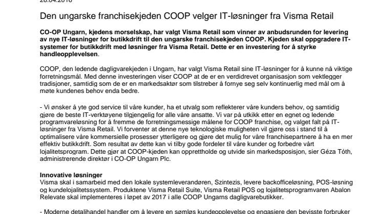  Den ungarske franchisekjeden COOP velger IT-løsninger fra Visma Retail